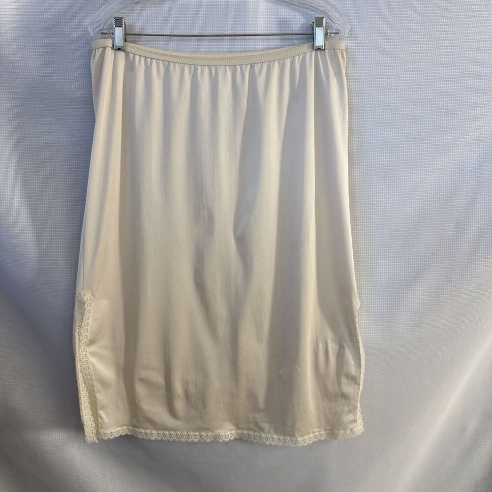 Vintage Komar Half Slip Ivory Lace Lingerie Silky Skirt Boudoir Sassy - L Tall